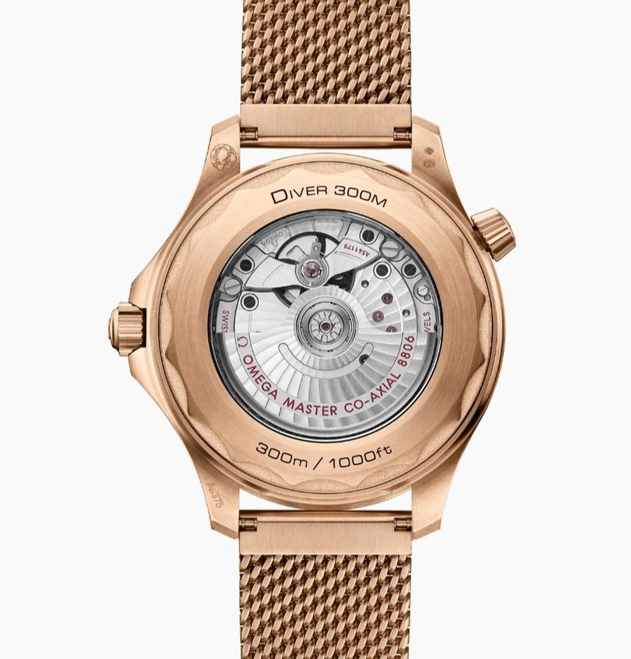 Omega Seamaster Diver 300M Bronze Gold caseback view